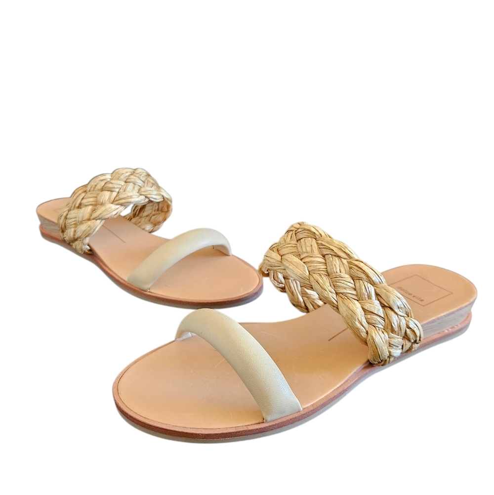 Dolce Vita Braided Natural Raffia Slide Sandals Tan Size 7.5